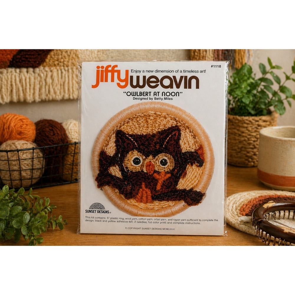Vintage 1979 Sunset Designs Jiffy Weaving Kit Owlbert at Noon Betty Miles 3018